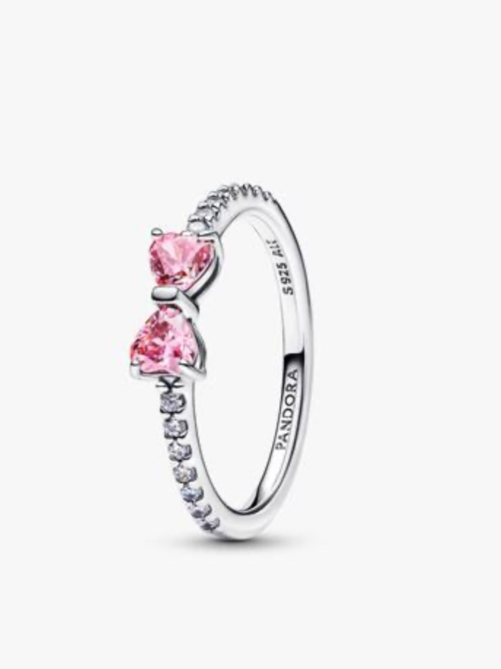 Pandora Silver Ring with Pink Heart Stones and Pavé Band